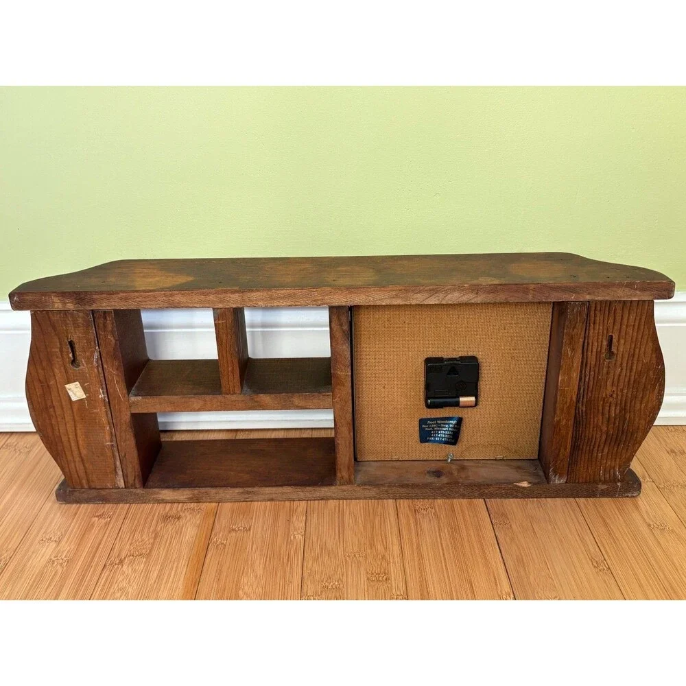 Vintage Wooden Wall Shelf w/ Working Clock 24.75
